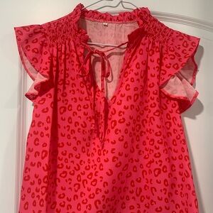 Red & Pink Leopard Print Blouse
